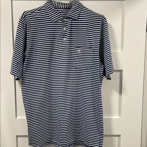 B.Draddy Blue and White Striped Polo Shirt with Classic Collar